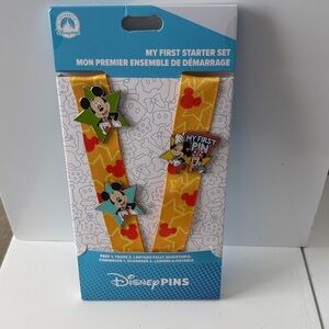 Disney Pin Starter Set - Mickey And Minnie Mouse - My First Pin Lanyard Set NWT